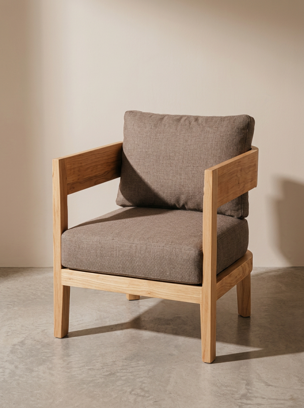 TADOUSSAC LOUNGE STOEL + KUSSENS BRUIN/GRIJS